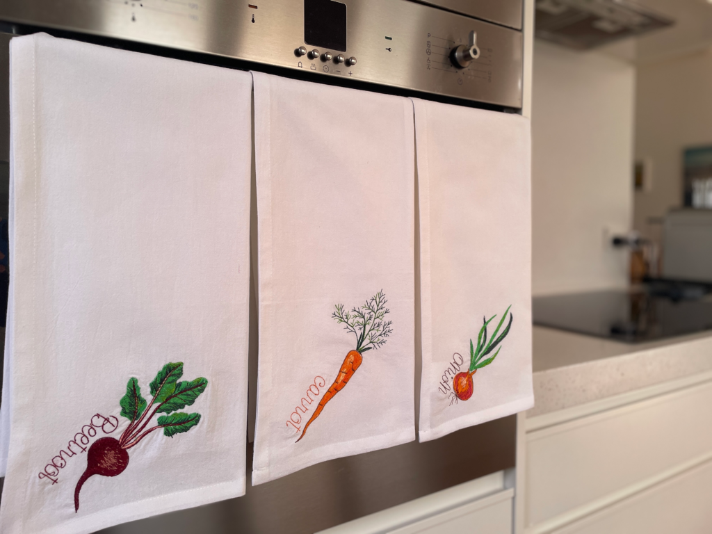 garden harvest tea towel