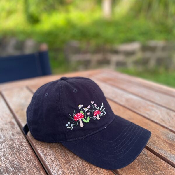 embroidered mushroom cotton baseball cap – soft unstructured fit