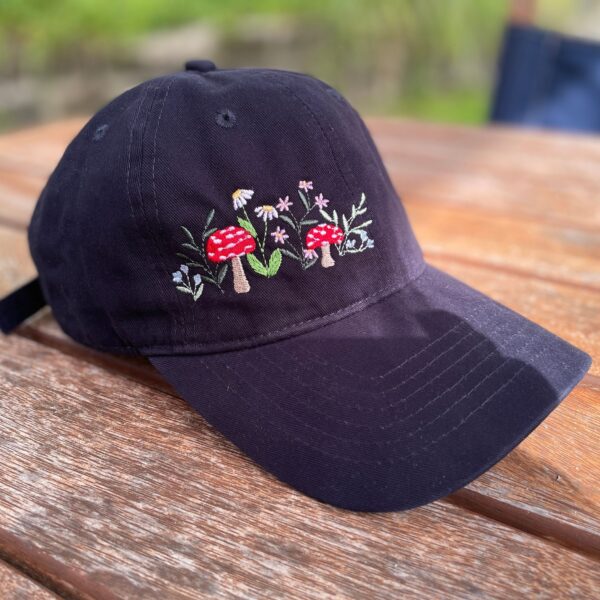 embroidered mushroom cotton baseball cap – soft unstructured fit