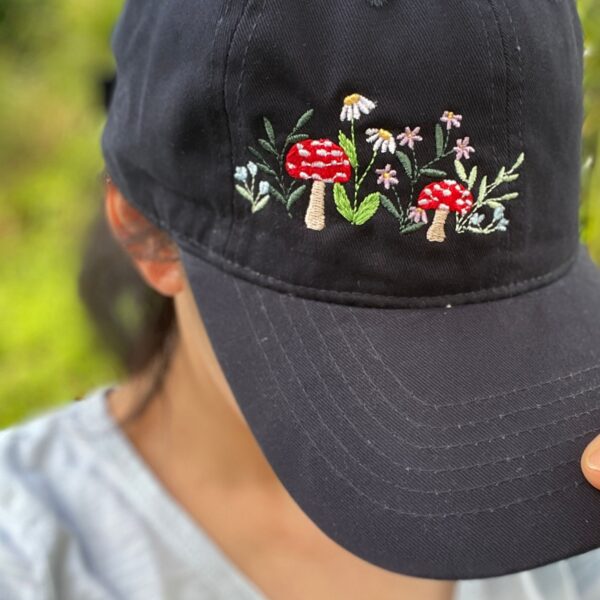 embroidered mushroom cotton baseball cap – soft unstructured fit