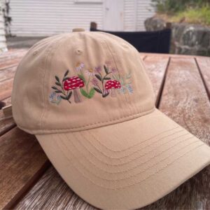 embroidered mushroom cotton baseball cap – soft unstructured fit
