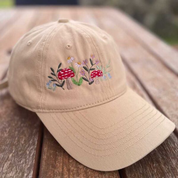 embroidered mushroom cotton baseball cap – soft unstructured fit