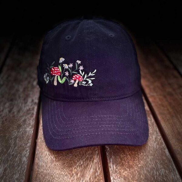 embroidered mushroom cotton baseball cap – soft unstructured fit