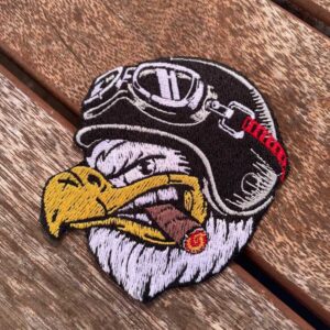 eagle face embroidered iron on patch – biker style jacket patch