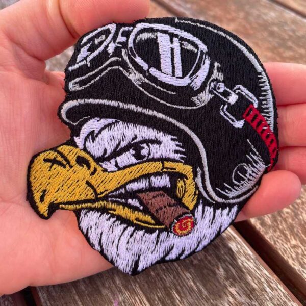 eagle face embroidered iron on patch – biker style jacket patch