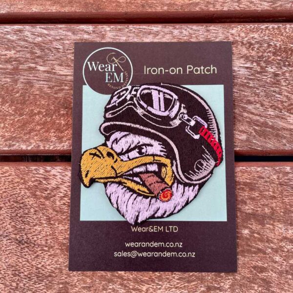 eagle face embroidered iron on patch – biker style jacket patch