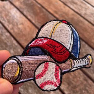 baseball bat ball and cap embroidered patch, iron on sports badge