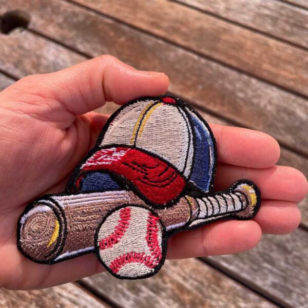 baseball bat ball and cap embroidered patch, iron on sports badge