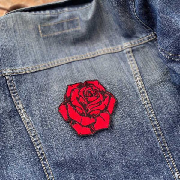 red rose embroidered iron on badge