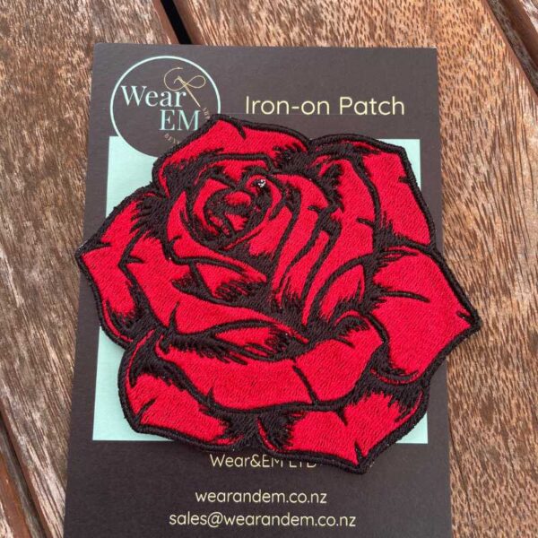 red rose embroidered iron on badge