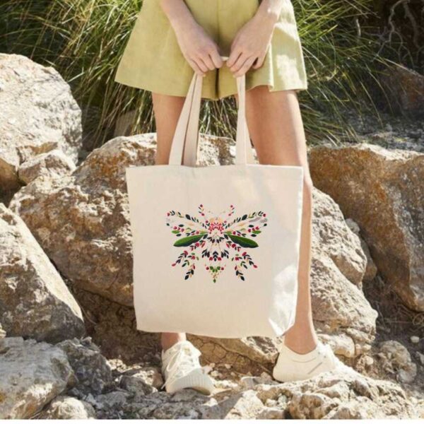 floral insect embroidered cotton tote bag floral insect embroidered cotton tote bag