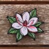 white magnolia embroidered iron on patch – minimal floral design
