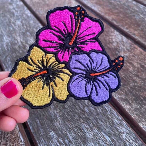 hawaiian floral embroidered iron on patch – tropical flower design hawaiian floral embroidered iron on patch – tropical flower design