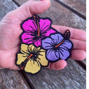 hawaiian floral embroidered iron on patch – tropical flower design
