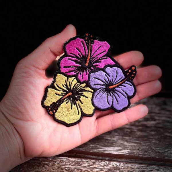 hawaiian floral embroidered iron on patch – tropical flower design hawaiian floral embroidered iron on patch – tropical flower design