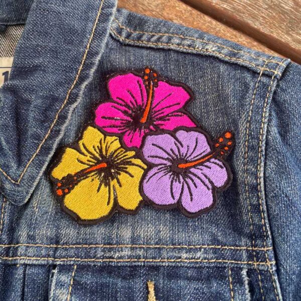 hawaiian floral embroidered iron on patch – tropical flower design hawaiian floral embroidered iron on patch – tropical flower design
