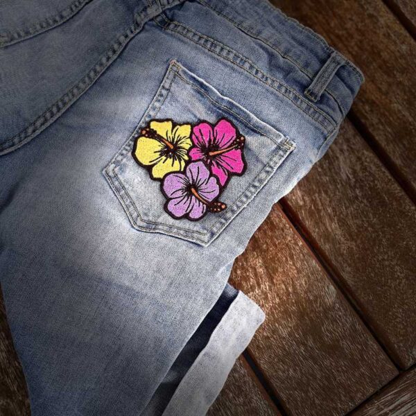 hawaiian floral embroidered iron on patch – tropical flower design hawaiian floral embroidered iron on patch – tropical flower design