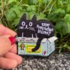 black cat in box embroidered iron on patch – funny cat design