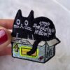 black cat in box embroidered iron on patch – funny cat design