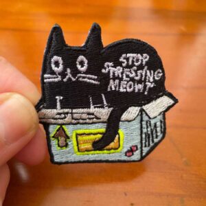 black cat in box embroidered iron on patch – funny cat design