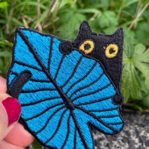 cat with leaf embroidered patch, iron on applique for jacket backpack or gift