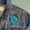 cat with leaf embroidered patch, iron on applique for jacket backpack or gift