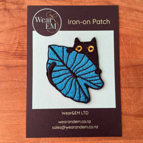 cat with leaf embroidered patch, iron on applique for jacket backpack or gift