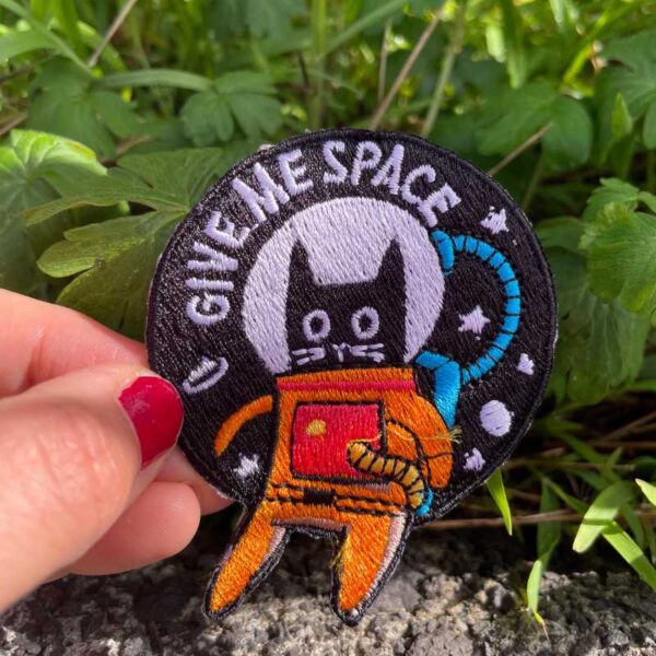 space cat embroidered patch, iron on applique for jacket backpack or gift