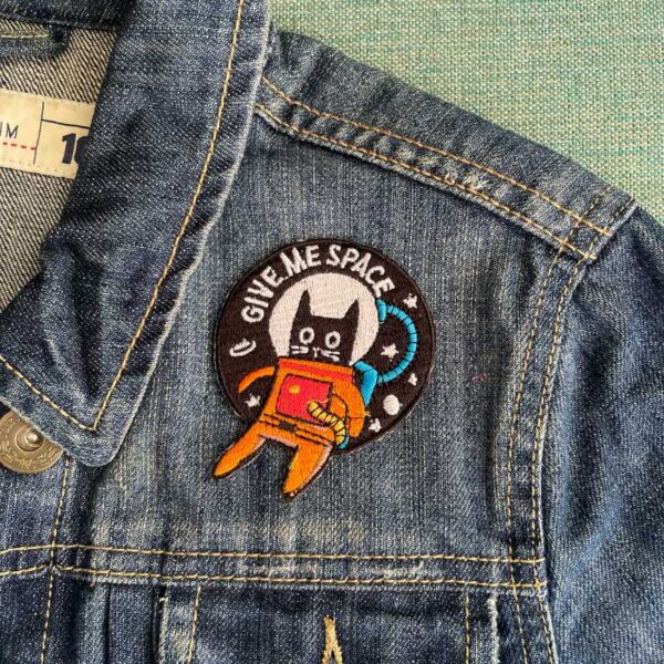 space cat embroidered patch, iron on applique for jacket backpack or gift