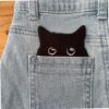 black cat pocket embroidered iron on patch for clothes jacket bag accessory