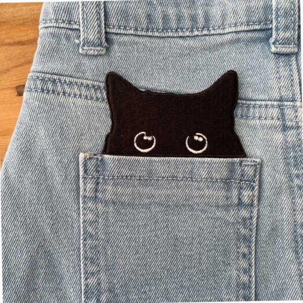 black cat pocket embroidered iron on patch for clothes jacket bag accessory