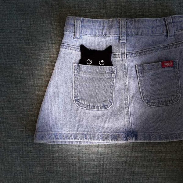 black cat pocket embroidered iron on patch for clothes jacket bag accessory