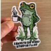 frog coffee embroidered patch, funny meme iron on applique for jacket or bag