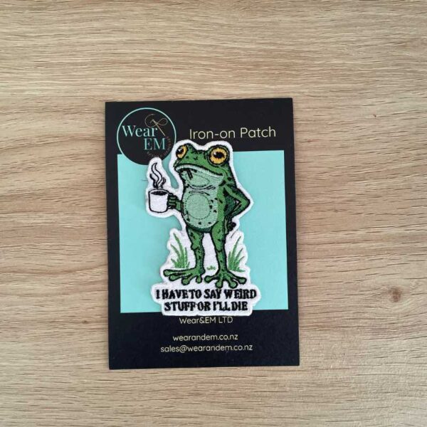 frog coffee embroidered patch, funny meme iron on applique for jacket or bag