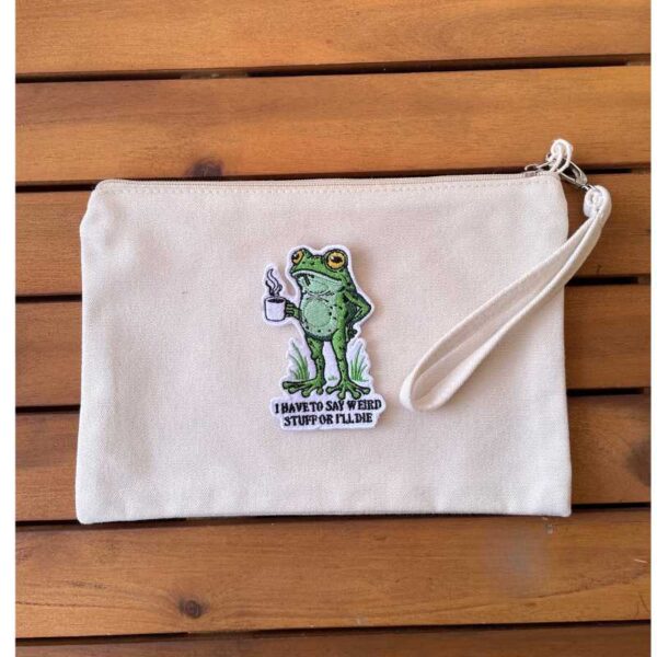 frog coffee embroidered patch, funny meme iron on applique for jacket or bag