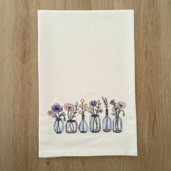 farmhouse flowers embroidered tea towel | 100% cotton flour sack kitchen towel