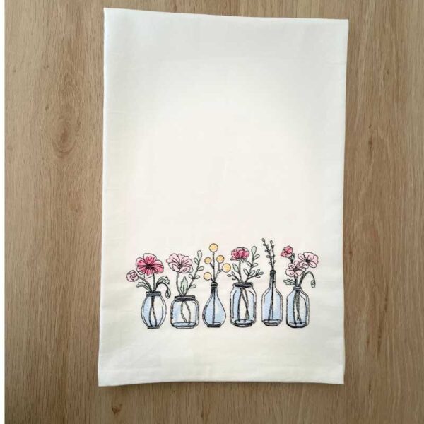 farmhouse flowers embroidered tea towel | 100% cotton flour sack kitchen towel