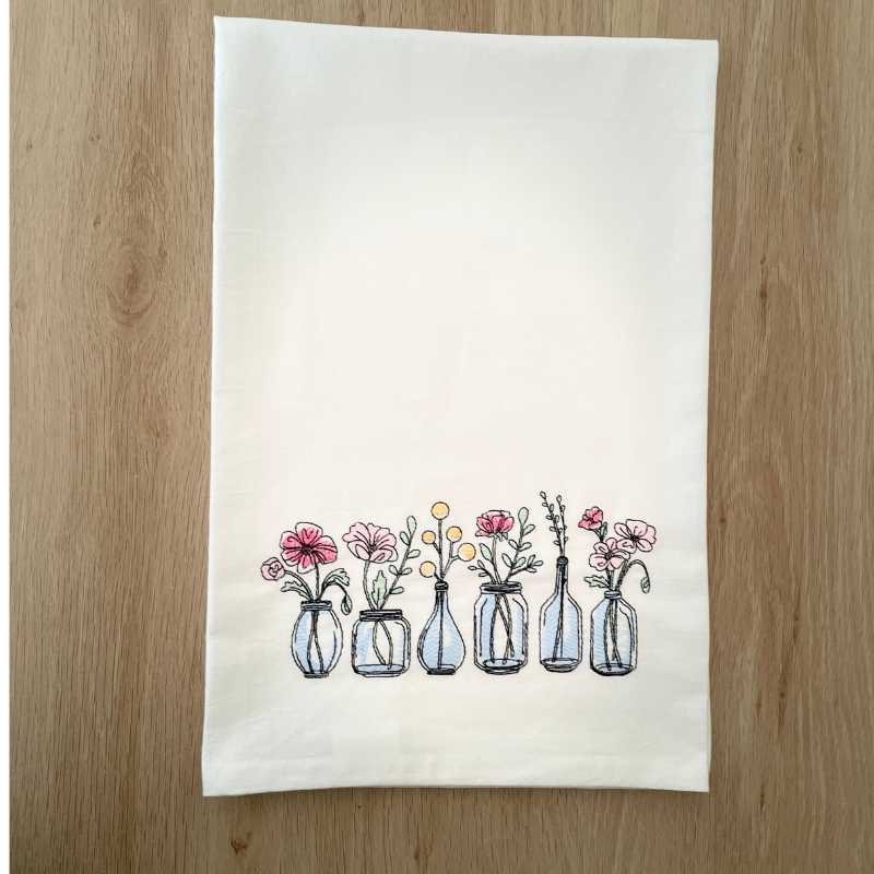 farmhouse flowers embroidered tea towel | 100% cotton flour sack kitchen towel