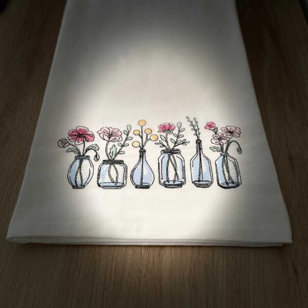 farmhouse flowers embroidered tea towel | 100% cotton flour sack kitchen towel