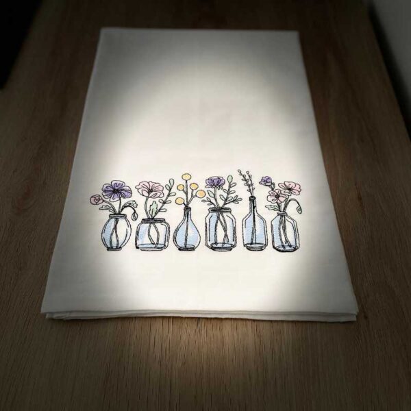 farmhouse flowers embroidered tea towel | 100% cotton flour sack kitchen towel