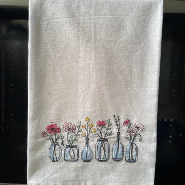 farmhouse flowers embroidered tea towel | 100% cotton flour sack kitchen towel