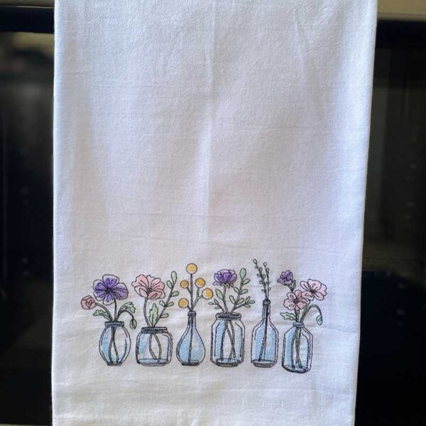 farmhouse flowers embroidered tea towel | 100% cotton flour sack kitchen towel