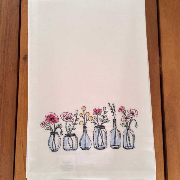 farmhouse flowers embroidered tea towel | 100% cotton flour sack kitchen towel