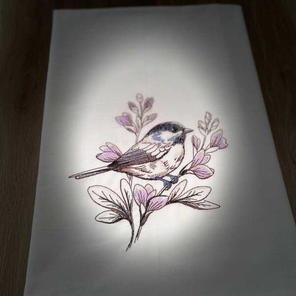 birds and blooms chickadee embroidered tea towel | 100% cotton flour sack kitchen towel