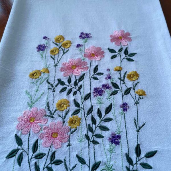 wildflower embroidered tea towel | 100% cotton flour sack kitchen towel wildflower embroidered tea towel | 100% cotton flour sack kitchen towel