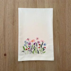 wildflower meadow embroidered tea towel | 100% cotton flour sack kitchen towel