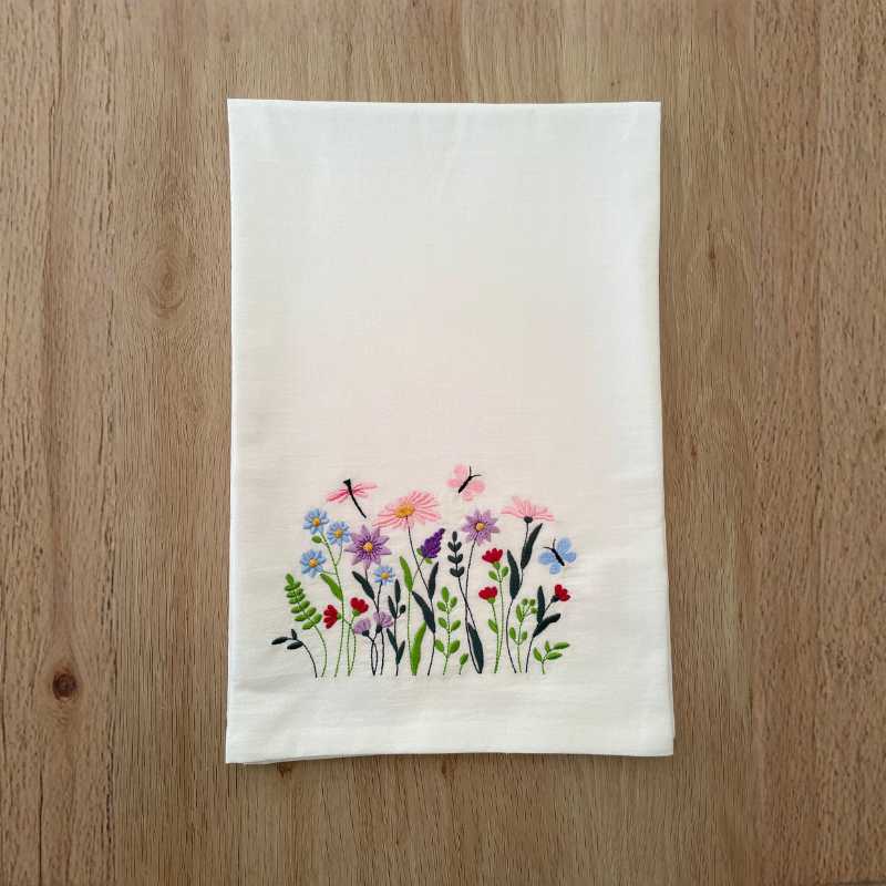 wildflower meadow embroidered tea towel | 100% cotton flour sack kitchen towel