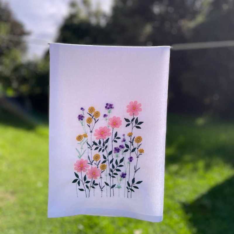 wildflower embroidered tea towel | 100% cotton flour sack kitchen towel