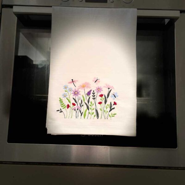 wildflower meadow embroidered tea towel | 100% cotton flour sack kitchen towel