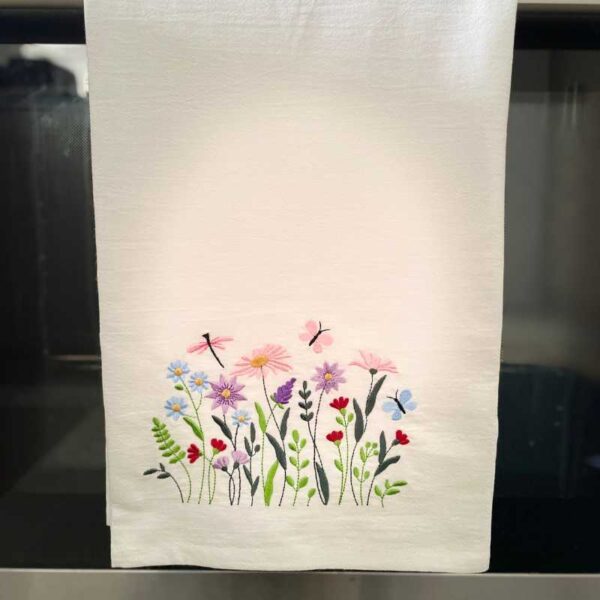 wildflower meadow embroidered tea towel | 100% cotton flour sack kitchen towel